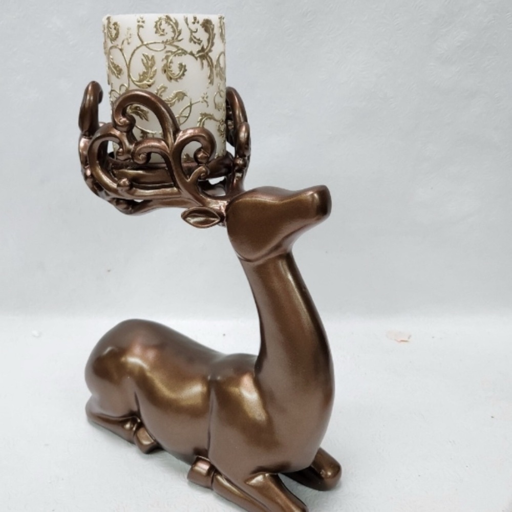 Kringle Express Bronze Reindeer Candle Holder with Gold Accents